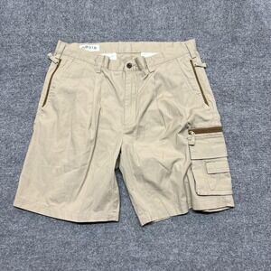 Orvis Cargo Shorts Mens 38 Beige 100% Cotton Pleated Hiking Travel Outdoor
